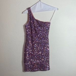 lulus iridescent pink sequin one shoulder bodycon dress